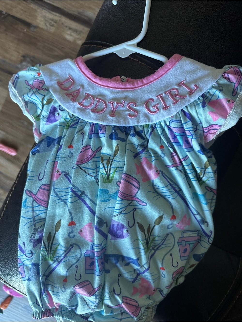 Daddy's Girl Pink-Trim Fishing Print Baby Romper